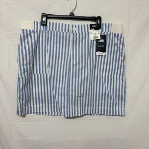 Lee Women's Mid Rise Skort in a prep blue striped with an ultra soft waistband.